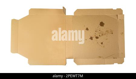 Open cardboard pizza box on white background Stock Photo - Alamy