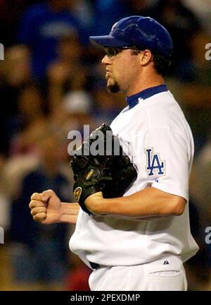 Los Angeles Dodgers relief pitcher Eric Gagne threw briefly