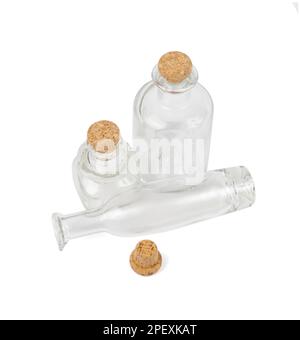 Old Glass Bottle Isolated, Vintage Bottles Collection on White Background, Clipping Path Stock Photo