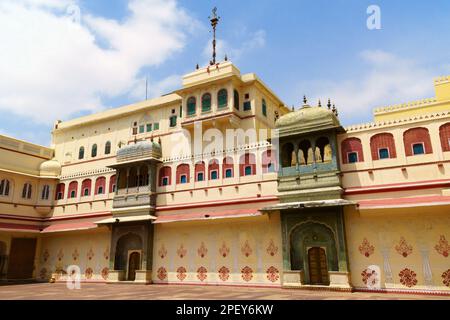 Chandra Mahal is a part of the City Palace in Jaipur, Rajasthan, India. The palace was built by Jai Singh II, the King of Jaipur in 1732. Chandra Maha Stock Photo