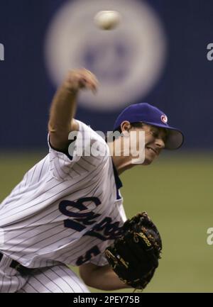 Montreal Expos' pitcher Zach Day releases a pitch against the