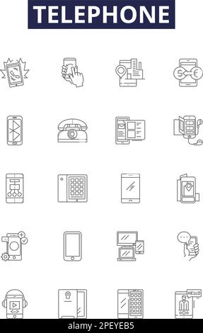 Telephone line vector icons and signs. line, talk, handset, dial, call, cellular, cordless, phone outline vector illustration set Stock Vector