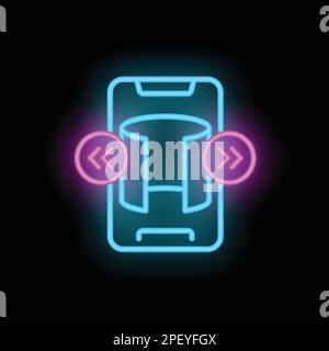 Smartphone virtual travel icon outline vector. Tour online. Reality space neon color isolated on black Stock Vector