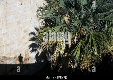 shadow in the Architectural details of old fortress Bastione San Remy, in Cagliari, Sardinia, Italy Stock Photo