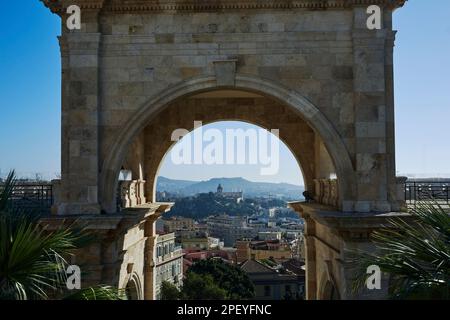 Architectural details of old fortress Bastione San Remy, in Cagliari, Sardinia, Italy Stock Photo