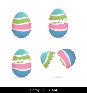 Cracked Easter eggs painted with stripes set Stock Vector