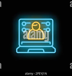 Laptop virtual travel icon outline vector. Business tour. Sky reality neon color isolated on black Stock Vector