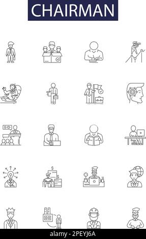 Chairman line vector icons and signs. Presiding, Officer, Head, Leader, Convenor, Steering, Executive, Chief outline vector illustration set Stock Vector