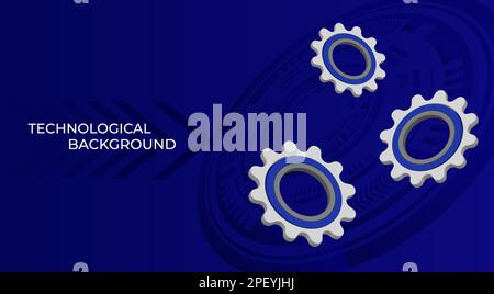 Bright metallic technological background with gears, gear, nut and technological elements Stock Vector