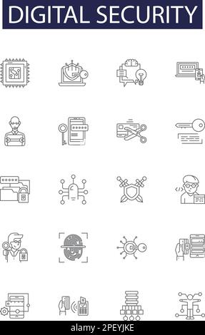 Digital security line vector icons and signs. Security, Encryption, Cyber, Firewall, Virus, Protection, Authentication, Access outline vector Stock Vector