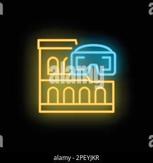 Virtual glasses icon outline vector. Travel tour. Online reality neon color isolated on black Stock Vector