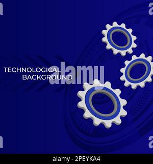 Bright metallic technological background with gears, gear, nut and technological elements Stock Vector