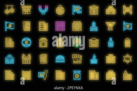 Tel Aviv icons set outline vector. Israel skyline. City tower neon color on black isolated Stock Vector
