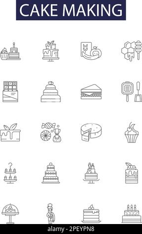 Cake making line icons, signs, vector set, outline illustration concept ...