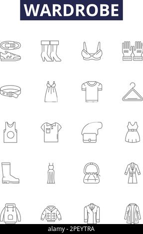 Wardrobe line vector icons and signs. closet, armoire, cupboard, rail, shelves, hanger, rack,shelf outline vector illustration set Stock Vector