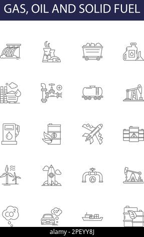 Gas, oil and solid fuel line vector icons and signs. oil, fuel, power, gasoline, vector, illustration, industry,energy outline vector illustration set Stock Vector
