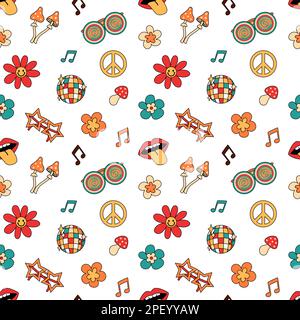 Seamless pattern with retro groovy party elements Stock Vector