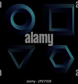 Set of Abstract fractal objects on a black background. Perfect for any use. Stock Vector