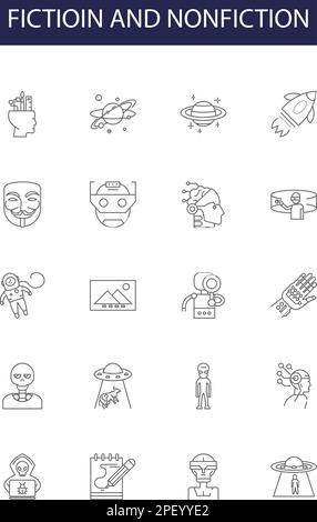 Fictioin and nonfiction line vector icons and signs. fiction, literature, book, novel, library, concept, education,story outline vector illustration Stock Vector