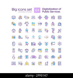 Digitalization of public services RGB color icons set Stock Vector