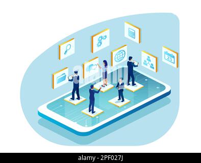 Vector of working business people using communicating via digital platforms Stock Vector
