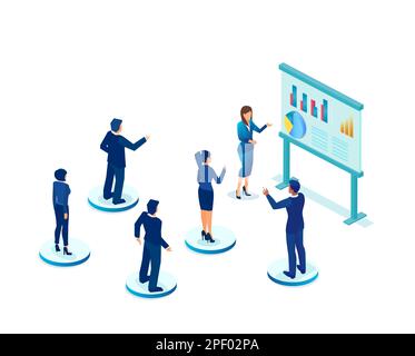 Vector of a businesswoman making a presentation of financial data to a group of executives Stock Vector