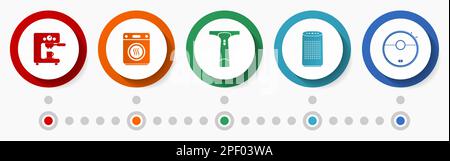Home appliances concept vector icon set, flat design web buttons, colorful infographic template Stock Vector