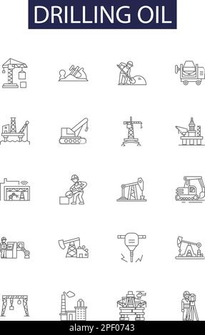Drilling oil line icons, signs, vector set, outline illustration ...