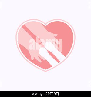 Pink hands in shape of heart icon, palms showing heart logo, love