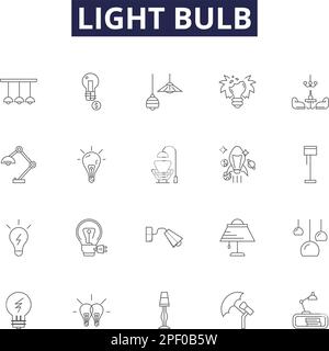 Light bulb line vector icons and signs. Bulb, Illuminate, Glow, Incandescent, Fluorescent, Halogen, LED, Shine outline vector illustration set Stock Vector