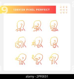 Throat diseases pixel perfect gradient linear vector icons set Stock Vector
