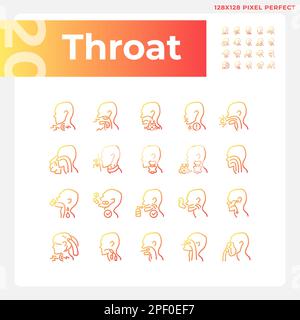 Throat pixel perfect gradient linear vector icons set Stock Vector