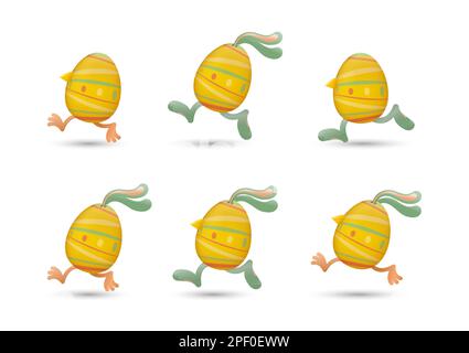 Easter eggs running with combination of beaks and legs of chicks, ears and legs of bunnies painted with lines set Stock Vector