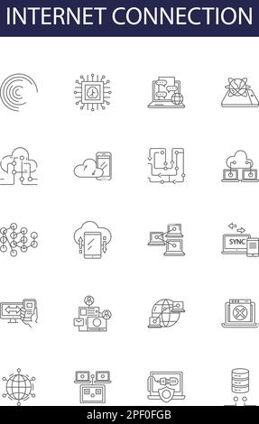 Internet connection line vector icons and signs. Network, Wifi, Broadband, Ethernet, Dial-up, Web, DSL, Tethering outline vector illustration set Stock Vector