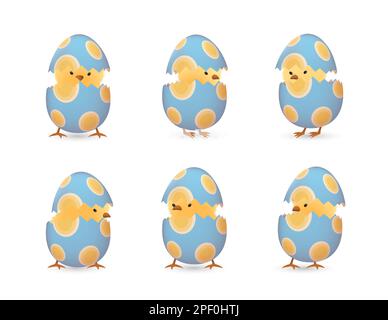 Chicks in broken Easter eggs with ovals set Stock Vector