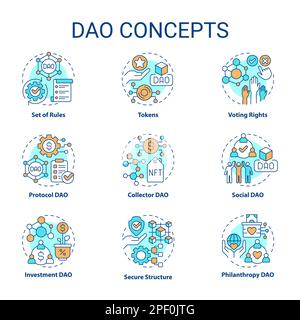 Decentralized autonomous organizations concept icons set Stock Vector