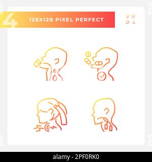 Throat sickness pixel perfect gradient linear vector icons set Stock Vector