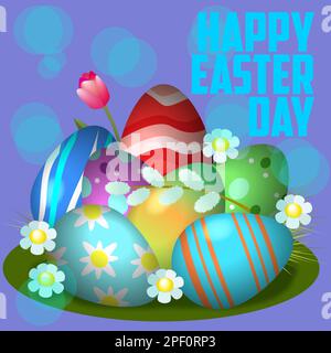cute eggs lie on the grass among the clearing Stock Vector