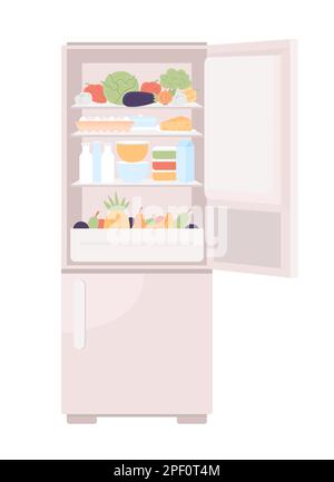 Open refrigerator filled with healthy food semi flat color vector object Stock Vector