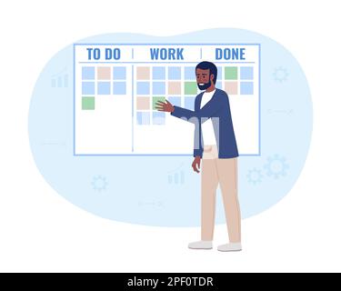 Project manager using scrum task board 2D vector isolated spot illustration Stock Vector