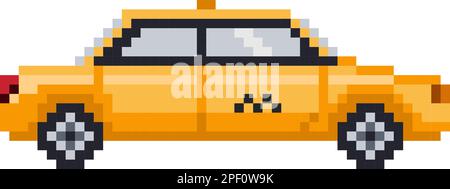 Taxi car icon, side view for retro video game. Pixel art style vector illustration Stock Vector