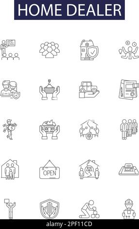 Home dealer line vector icons and signs. Realtor, Broker, Property, Dealer, Housing, Homeowner, Listing, Residence outline vector illustration set Stock Vector