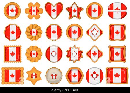 Homemade cookie with flag country Canada in tasty biscuit, cookie consist of sign flag country Canada on natural biscuit, fresh biscuit cookie with fl Stock Vector