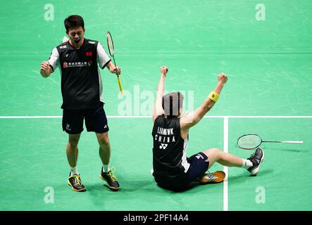 China's Liang Wei Keng (right) and Wang Chang in action against ...