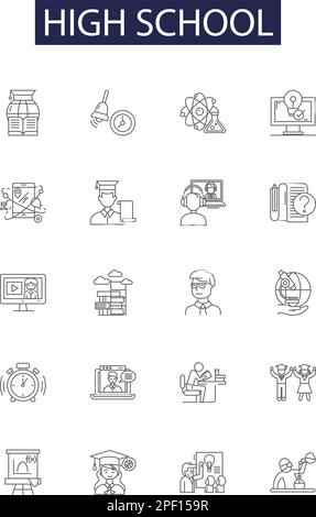 books and learning icons, signs, outline symbols, concept linear ...