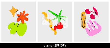 Hand drawn vector abstract simple contemporary set of creative decoration modern minimalistic unusual organic texture shapes,forms set doodle design Stock Vector
