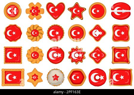 Homemade cookie with flag country Turkey in tasty biscuit, cookie consist of sign flag country Turkey on natural biscuit, fresh biscuit cookie with fl Stock Vector
