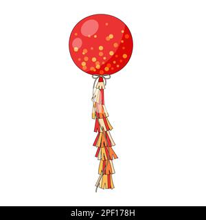 Big red helium balloon with decorations isolated on white background flat vector illustration. Stock Vector