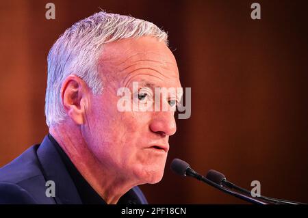 Paris, France, France. 16th Mar, 2023. Didier DESCHAMPS during press conference for the list of players selected for the UEFA Euro 2024 qualifiers on 24 and 27 March 2023, at headquarters of the French Football Federation on March 16, 2023 in Paris, France. (Credit Image: © Matthieu Mirville/ZUMA Press Wire) EDITORIAL USAGE ONLY! Not for Commercial USAGE! Stock Photo