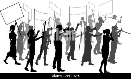 Silhouette Demonstrator Crowd Protest Rally Strike Stock Vector